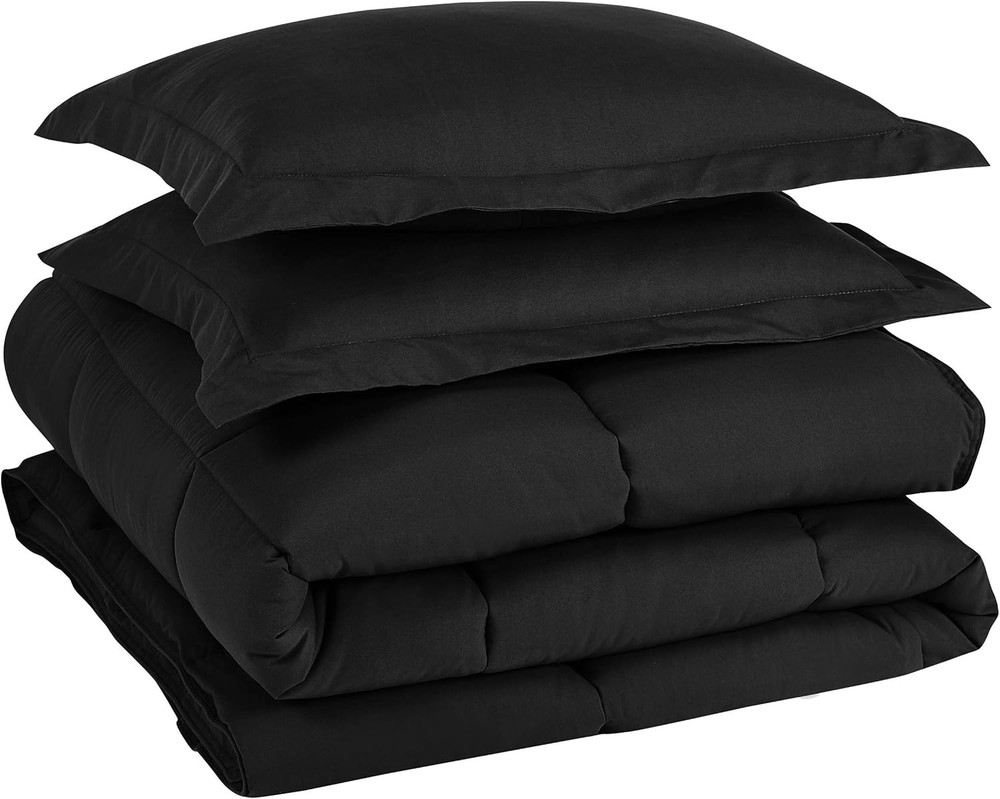 Chezmoi Collection 3-Piece Down Alternative Comforter Set Queen, Black