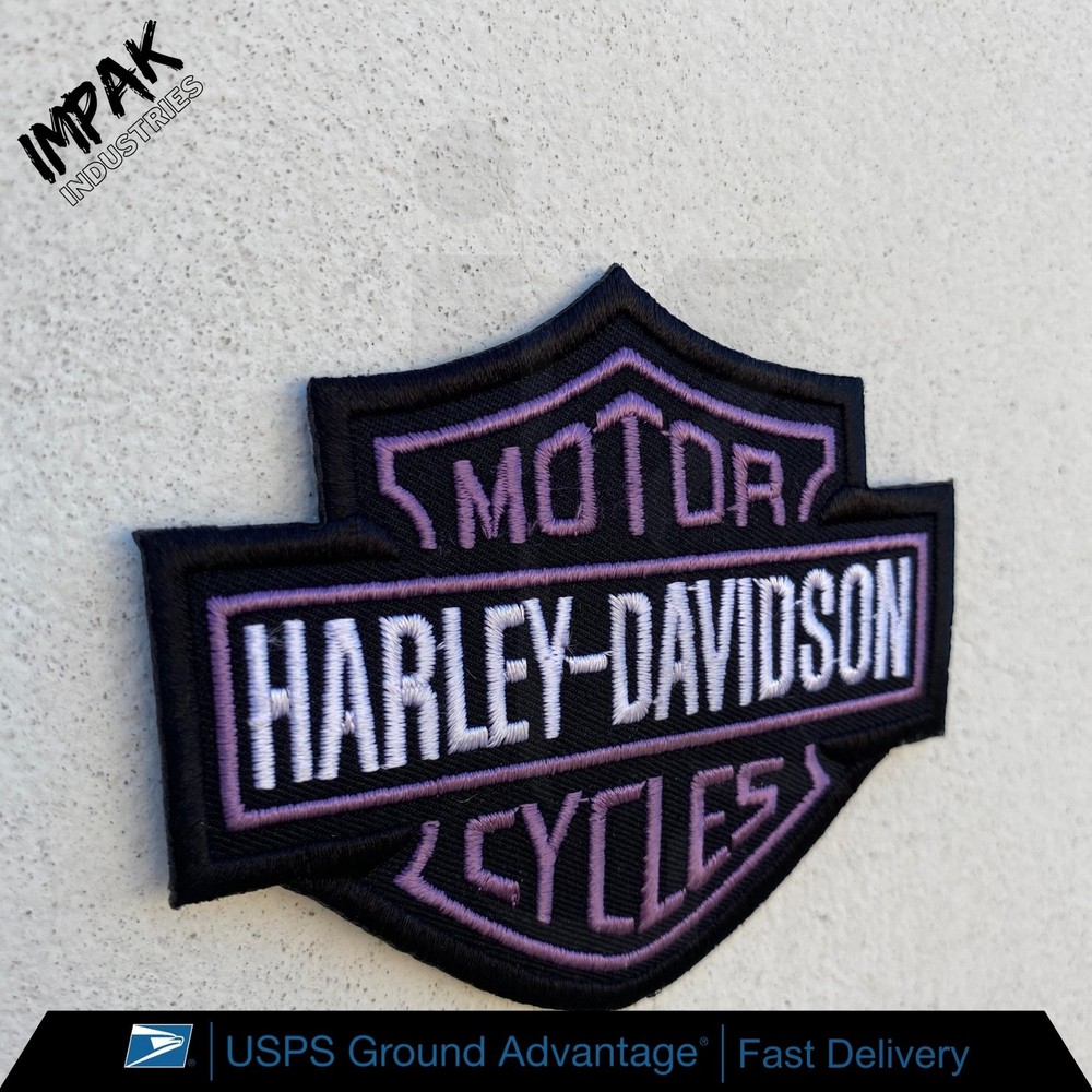 Harley Davidson Purple Bar & Shield Emblem Small Embroidered Patch Iron-On Sew