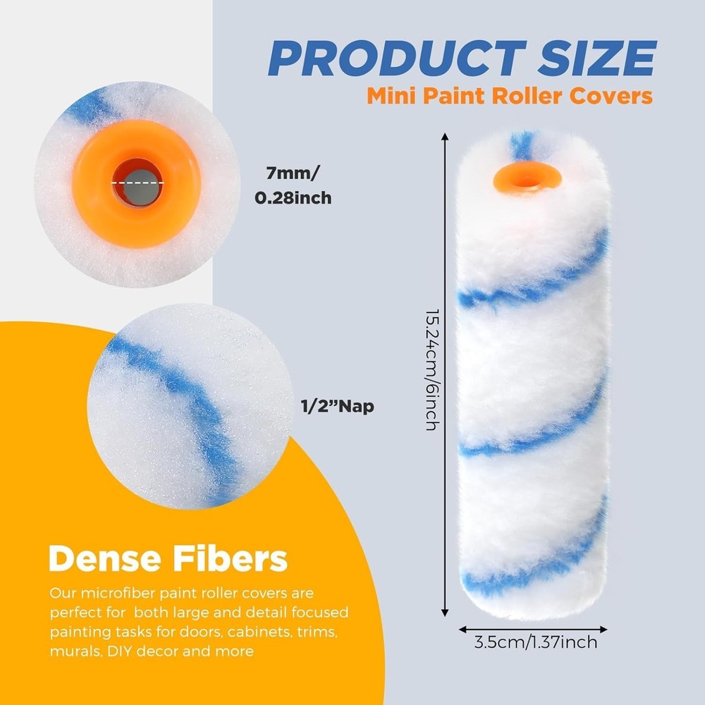 150 Pcs 6" x 1/2" Paint Roller High Density Microfiber Refills Mini Covers Paint