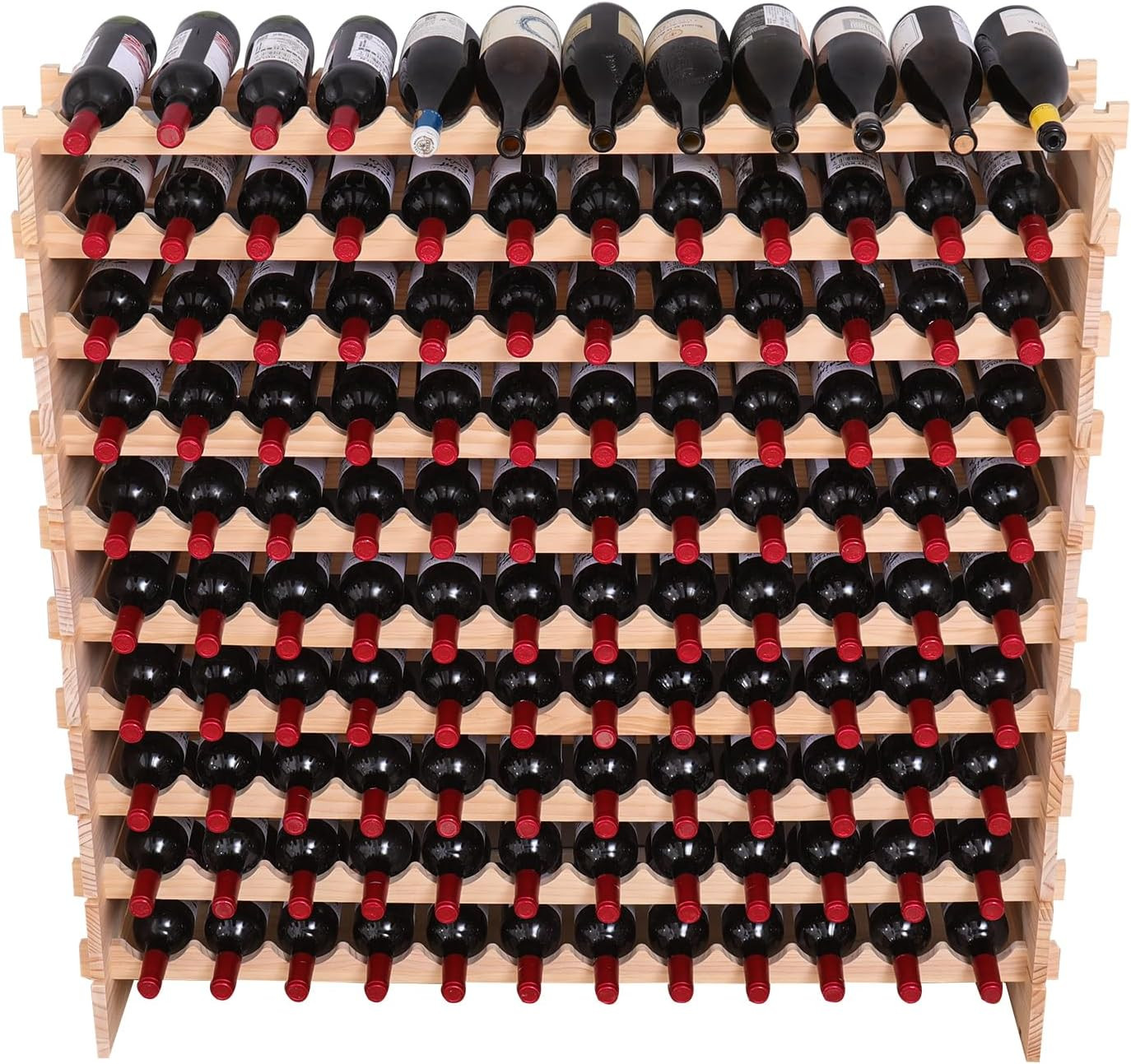 Wood Stackable Storage Modular Wine Rack Cabinet 120 Bottle Freestanding Floor W