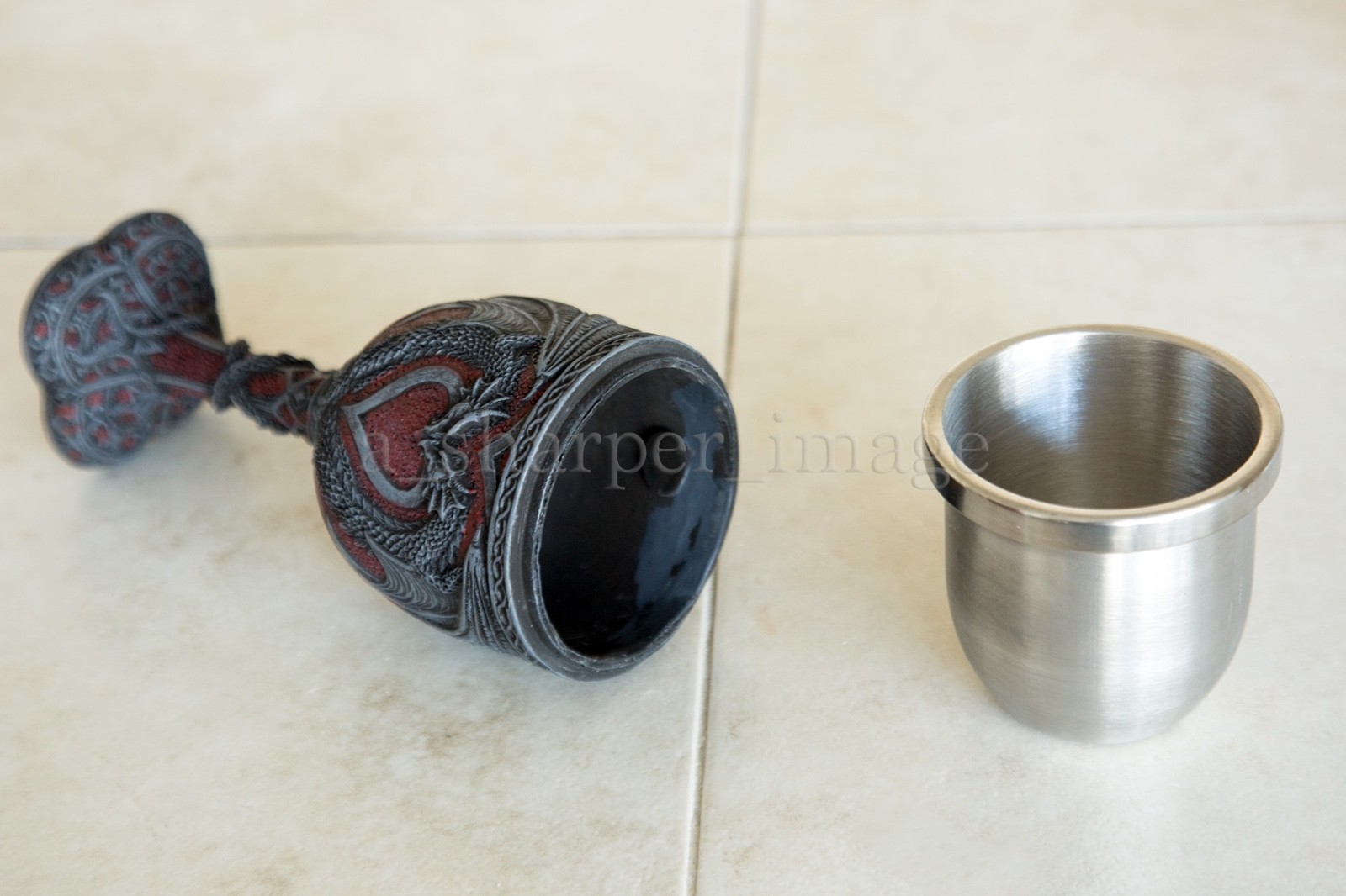 Occult Double Dragon Heart Goblet Chalice Hand Painted 'Stone' Finish Beautiful!