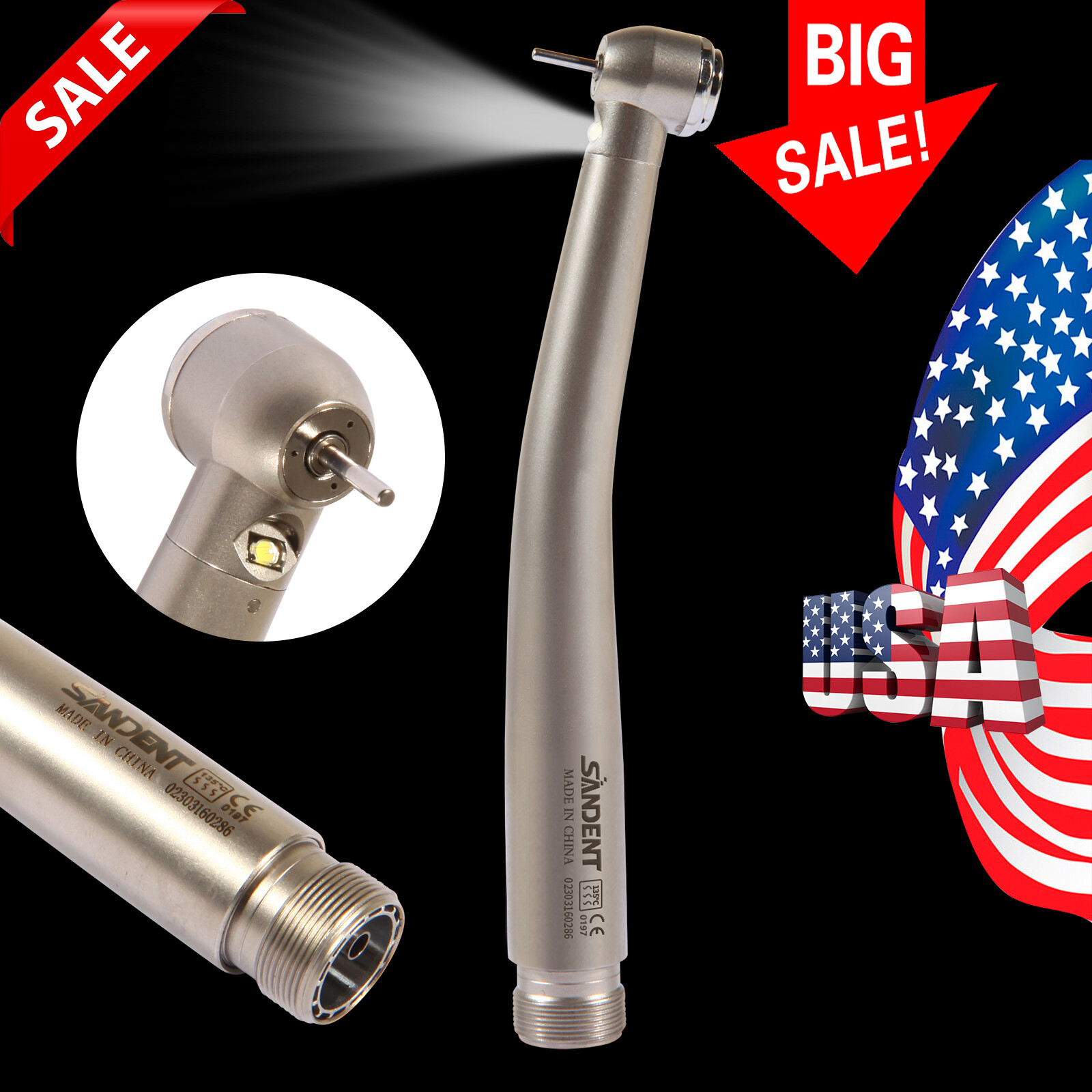 Pieza de mano LED turbina alta velocidad fibra óptica dental estilo NSK 2 Holes