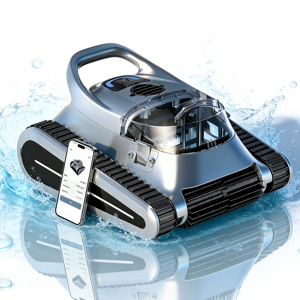 Cordless Robotic Pool Cleaner, Automatic Pool Vacuum  Wall Climbing Self-Parking