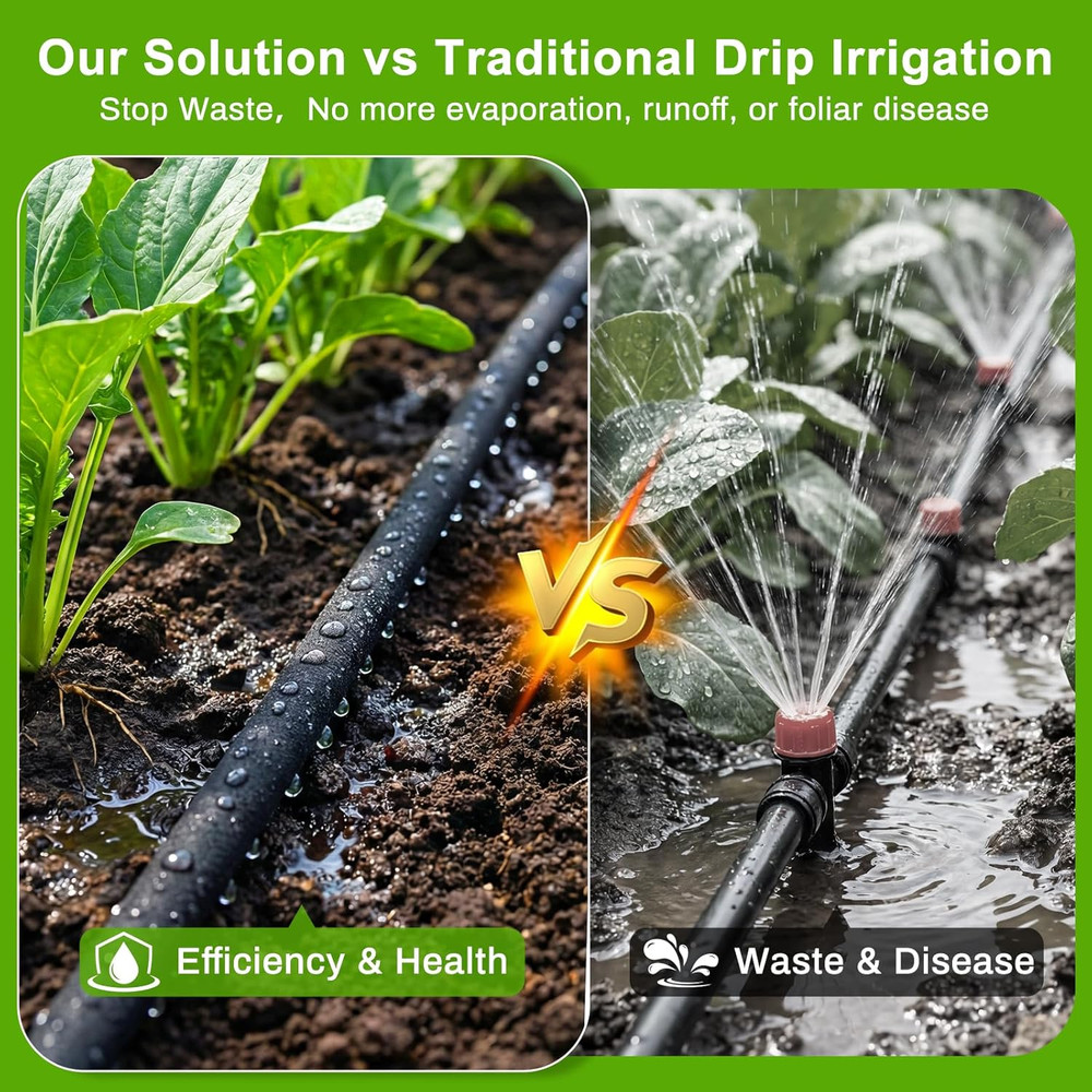 Upgraded 230FT Drip Irrigation System with 1/4" Soaker Hose -Weeping Technology