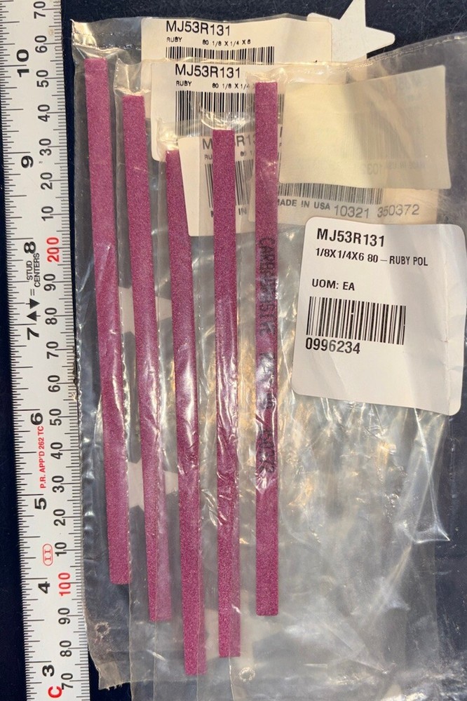 5 Pieces CARBABRASIVES 1/8″ × 1/4″ × 6″ 80 Grit - Rectangular Shaped Ruby Stone