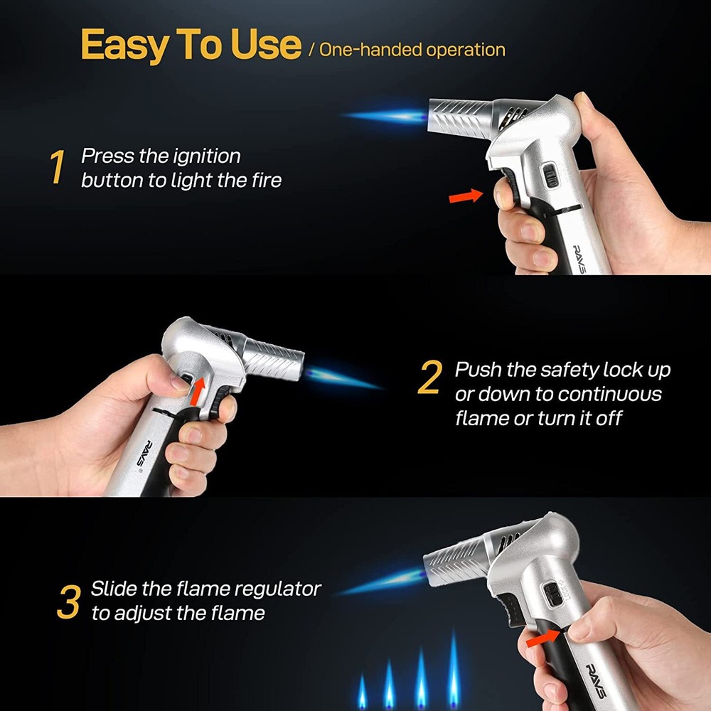 Refillable Kitchen Torch Lighter Blow Torch Safety Lock Rotating Angles Flame
