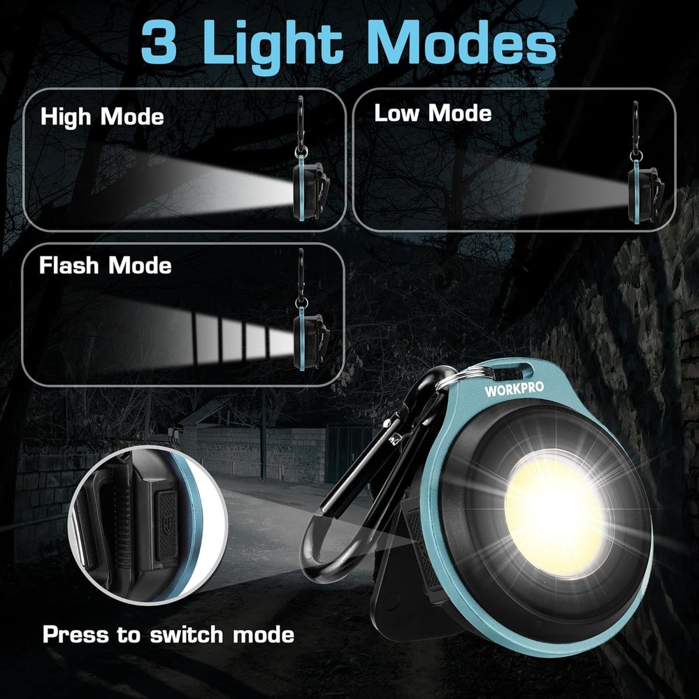 WORKPRO COB Keychain Light Rechargeable Magnetic Mini Flashlight with Hat Clip