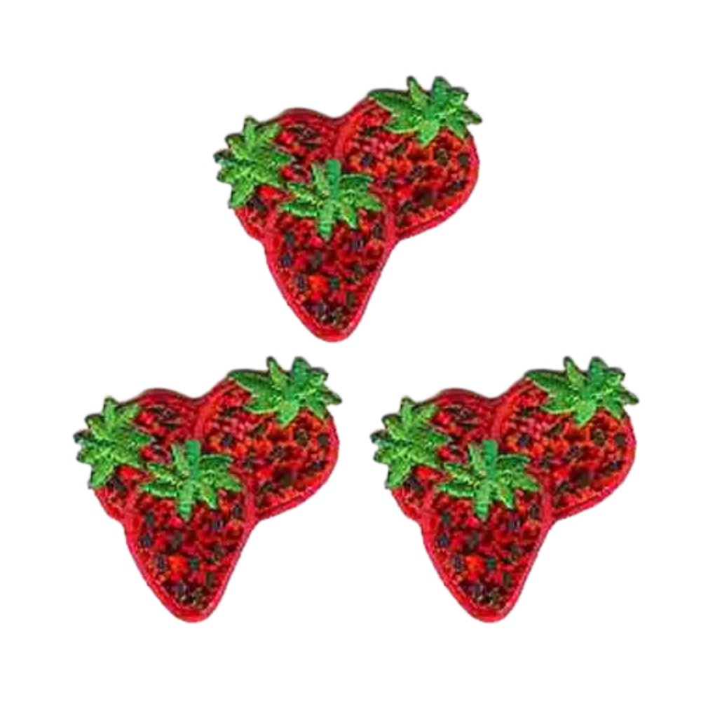 Sequined Shimmering Strawberries Fruit (3-Pack) Iron On Patch
