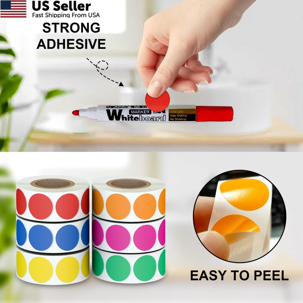 6 Different Colored Dot Diameter 3/4inch, 3000 Pcs Round Stickers