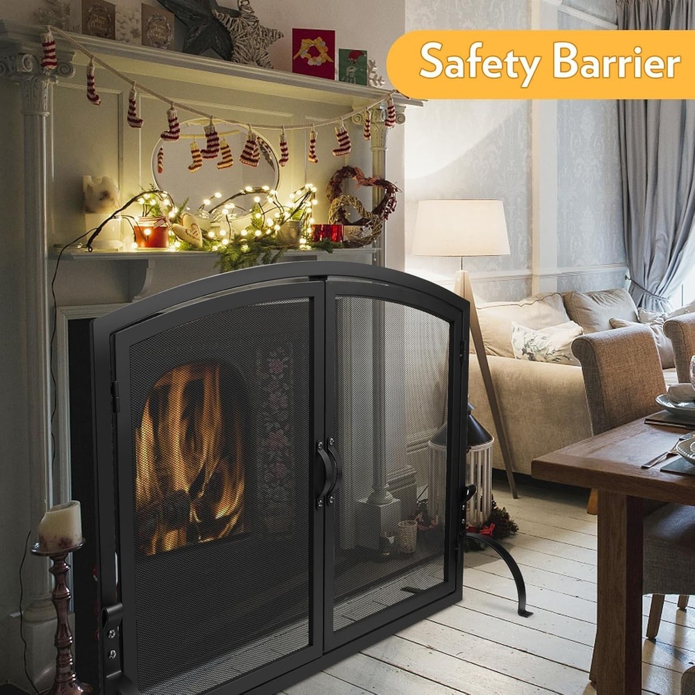 35" x 27" Single Panel Fireplace Screen W/ Magnetic Doors Flat Fireplace Screens