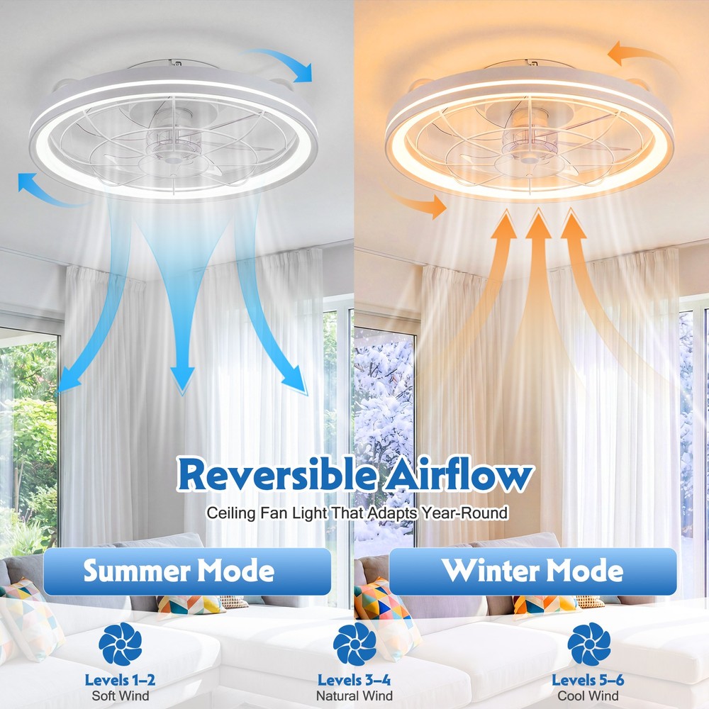 20" Modern Fan Lights Flush Mount LED Ceiling Light kit With Remote APP Control