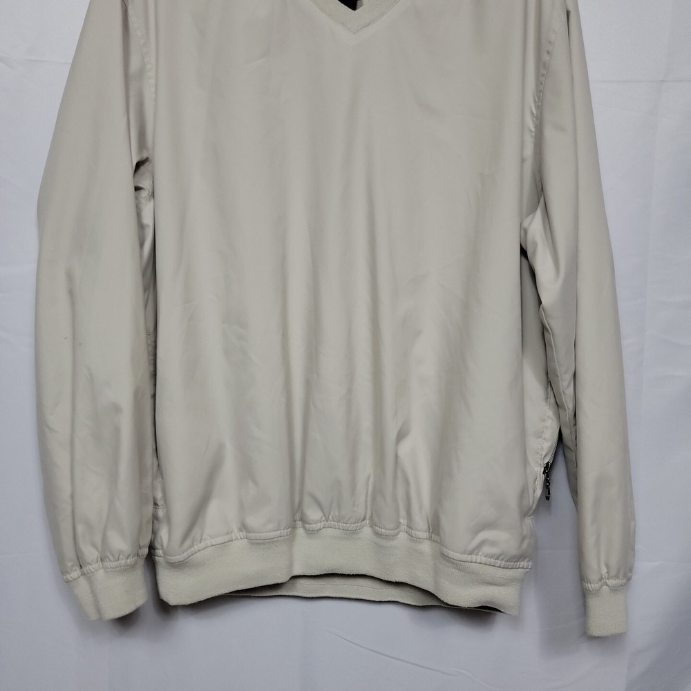IZOD Golf Windbreaker Mens Large Pull Over Lined Pockets Beige Performance