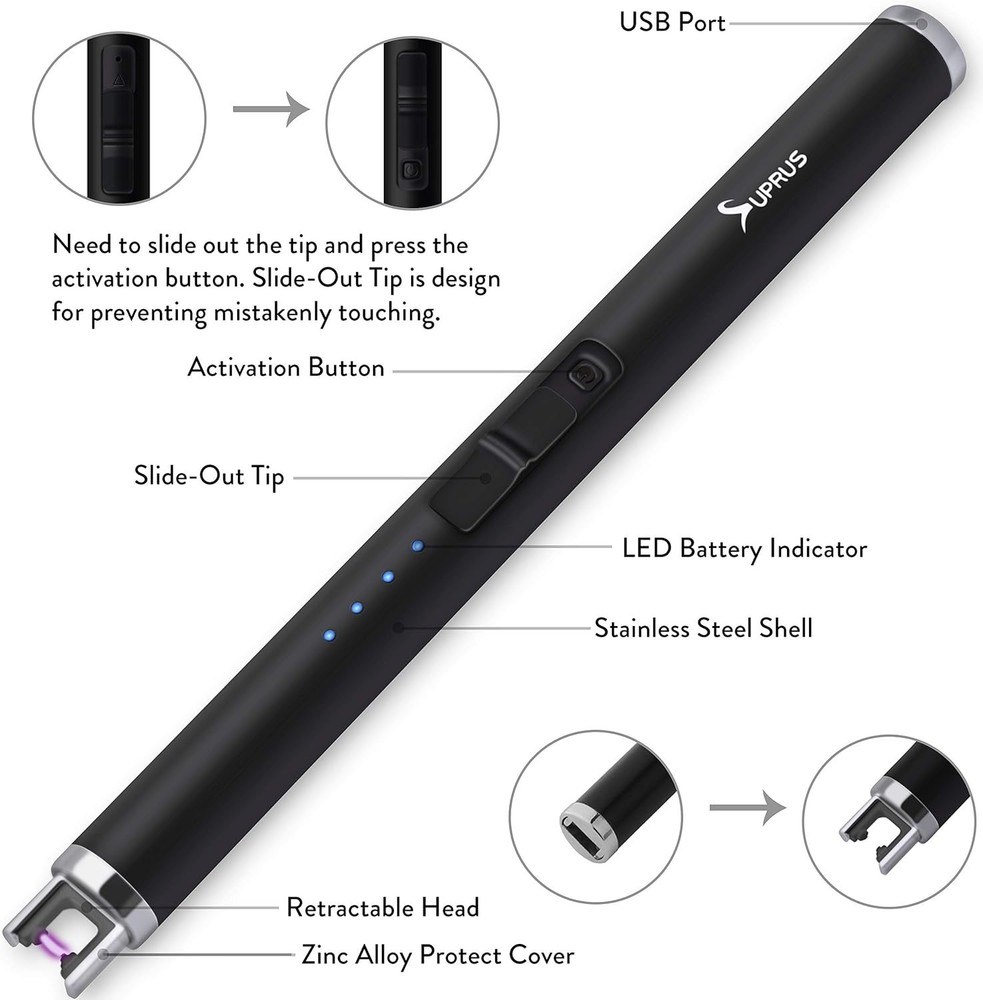 Elegant Electric Candle Lighter with LED Indicator - Safe, Windproof & Compact