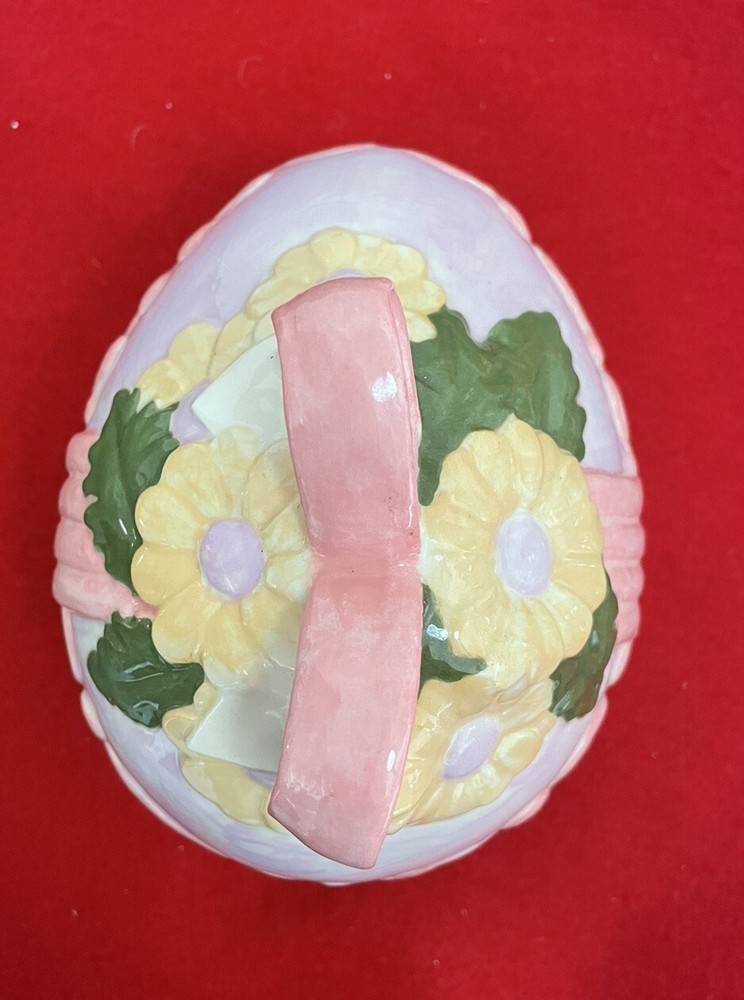 2 Piece Easter Egg Trinket Holder w/Bow Ceramic