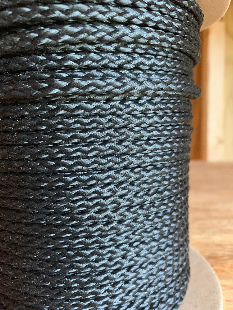 3/16” x 2100 ft. Hollow Braid Polypropylene Rope. Black. Tight Braid