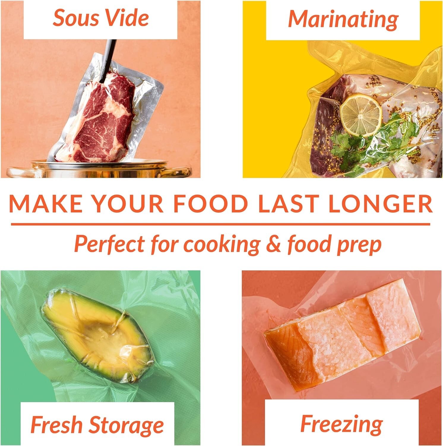 300 Vacuum Sealer Bags 8X12" Quart Food Vac Storage for Food Saver, Seal a Meal