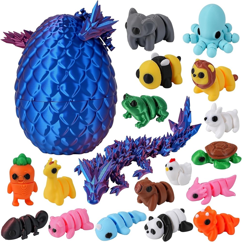Easter Eggs 3D Printed Dragon with 18Pcs Mini Animals, Easter Egg Fill