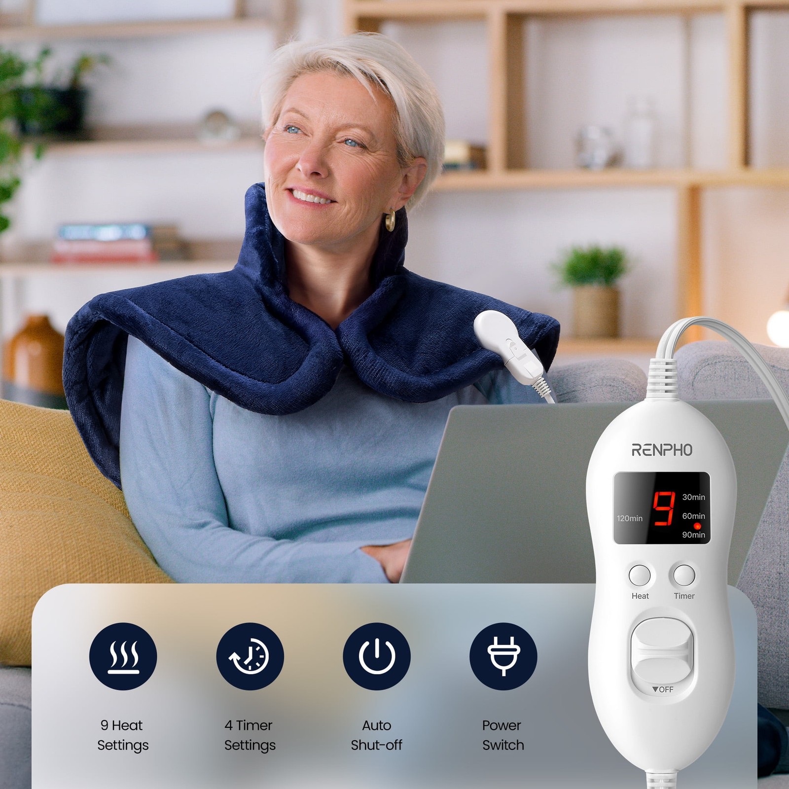 RENPHO Extra Large Heating Pad for Shoulders Neck and Back FSA HSA Eligible Blue