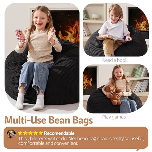 2FT Bean Bag Chair,Teardrop Bean Bags Small Beanbag Chair with 2 FT Black