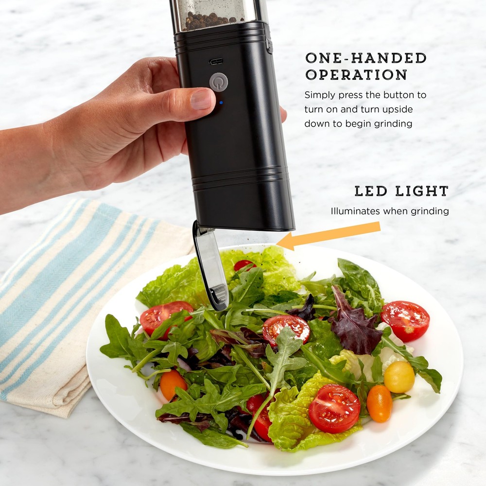USB Rechargeable Feed Grinder, Filled With Peppercorns, Black