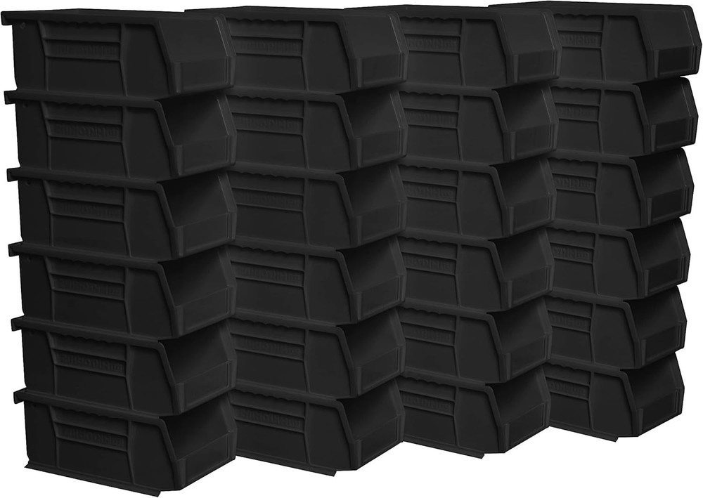 Akro-Mils 30220 Black Plastic Storage Boxes Hanging Stackable Containers 24-Pack