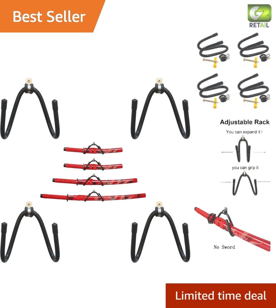Sturdy 4-Sword Wall Mount Display Rack with Adjustable Arms for Perfect Fit