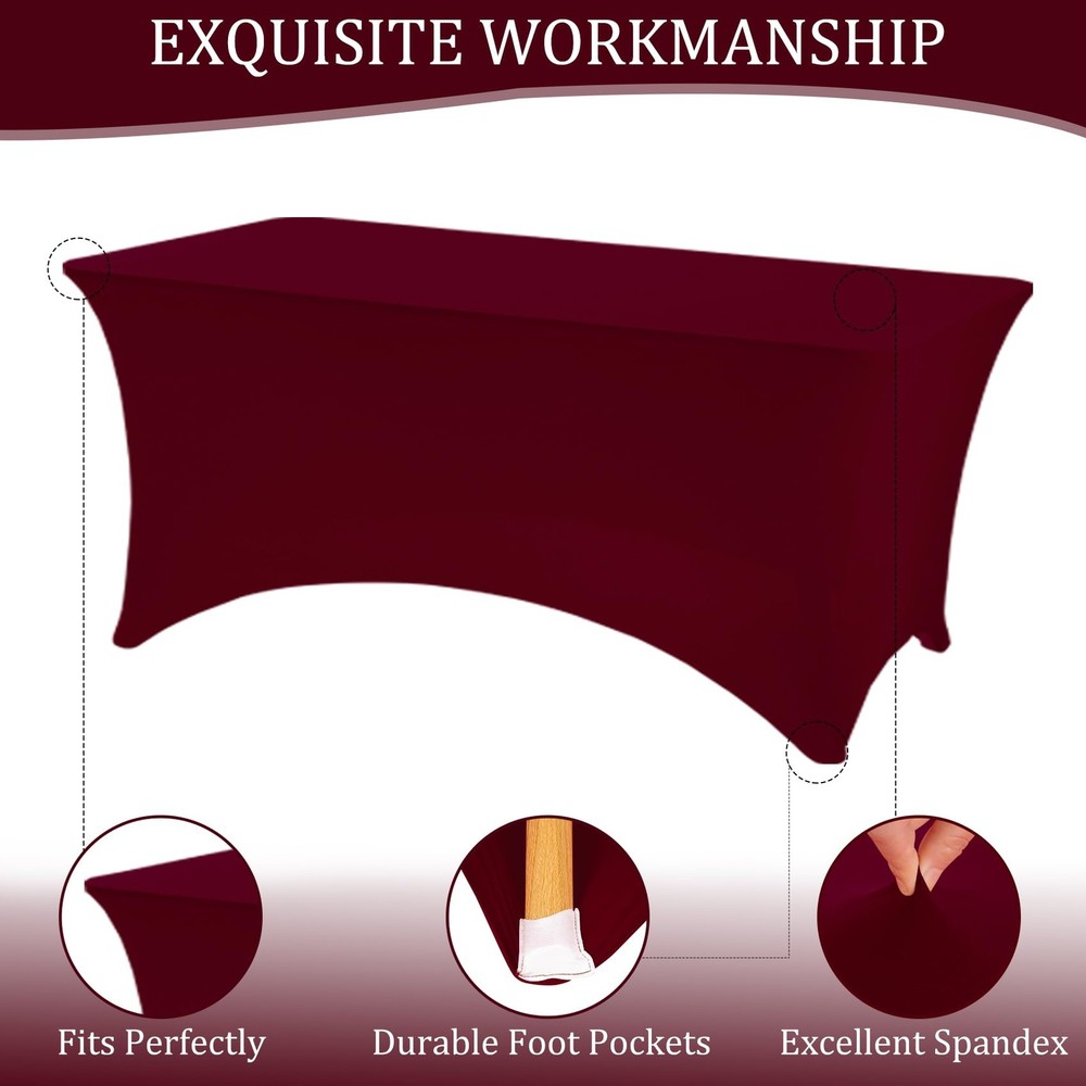 6 Pack 6FT Spandex Table Covers Washable Resistant Fitted Rectangle Tableclot...
