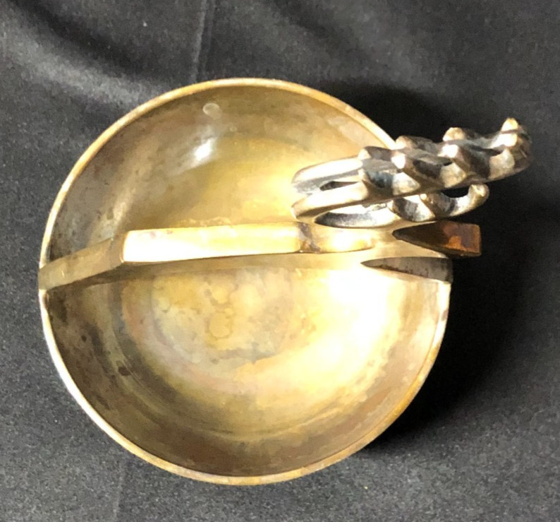 Brass Reindeer Trinket Candy Nut Dish Christmas Bowl Cabin