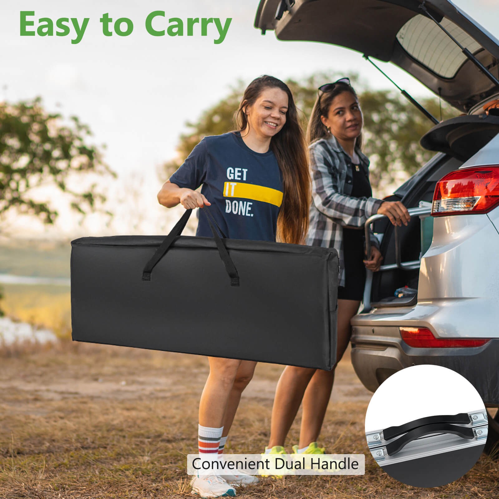 Portable Bar Table Folding Camping Table w/ Aluminum Alloy Frame 2-Tier Shelves