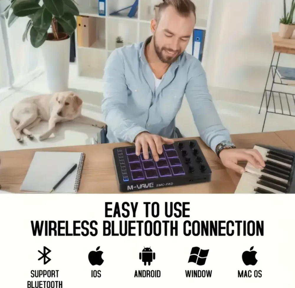 M-VAVE SMC-PAD Wireless MIDI Controller Suitable MINI Percussion USB-C Keyboard