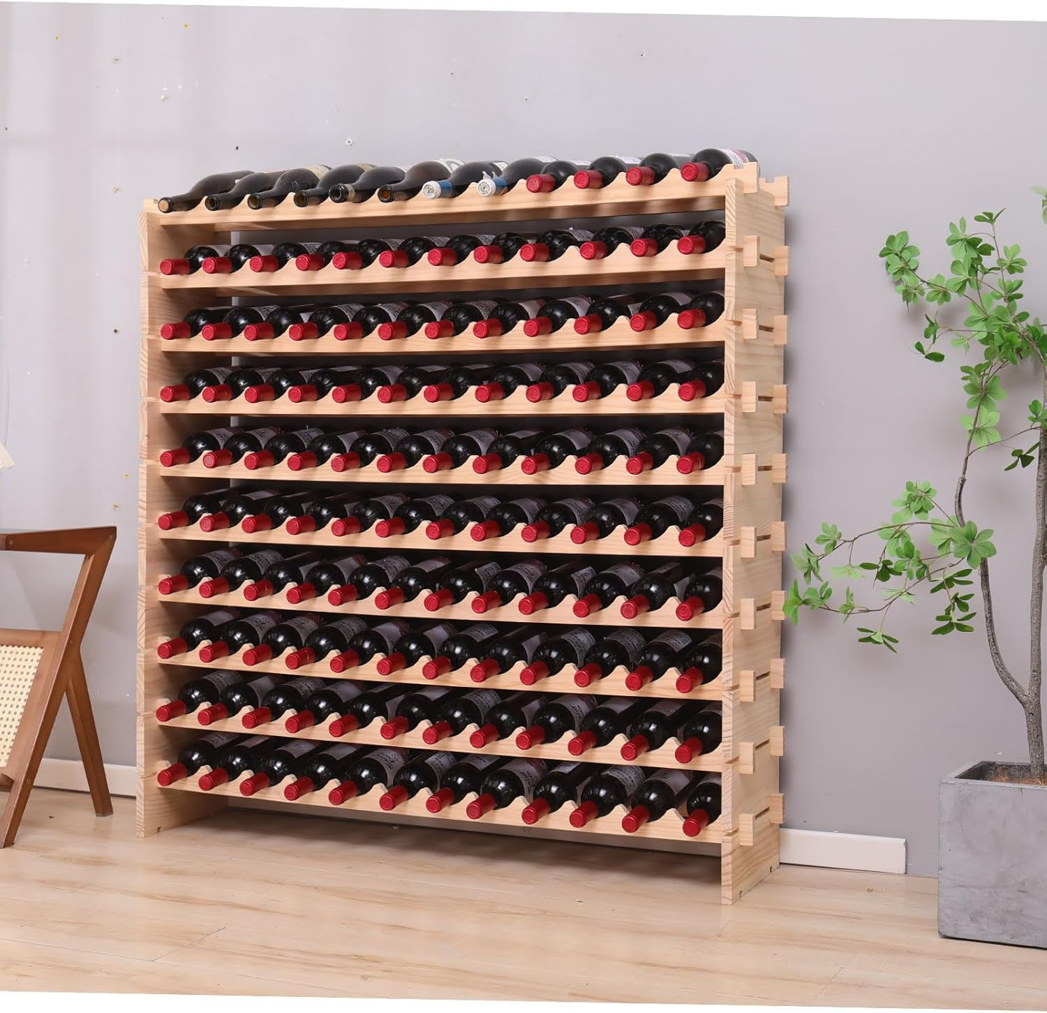 Wood Stackable Storage Modular Wine Rack Cabinet 120 Bottle Freestanding Floor W