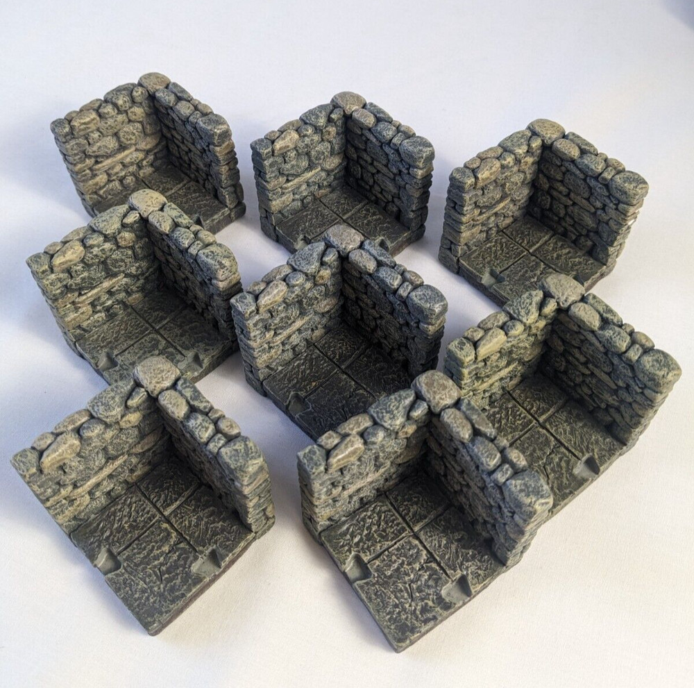DWARVEN FORGE DUNGEON Corner Wall x8 PAINTED VG/EX Condition