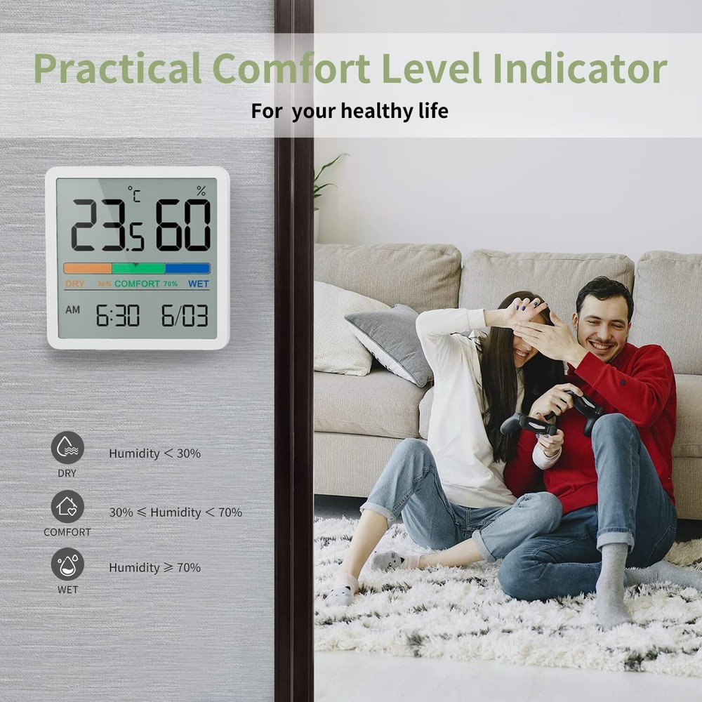 THERMOMETER HYGROMETER DIGITAL CLOCK ROOM TEMPERATURE HOME OFFICE