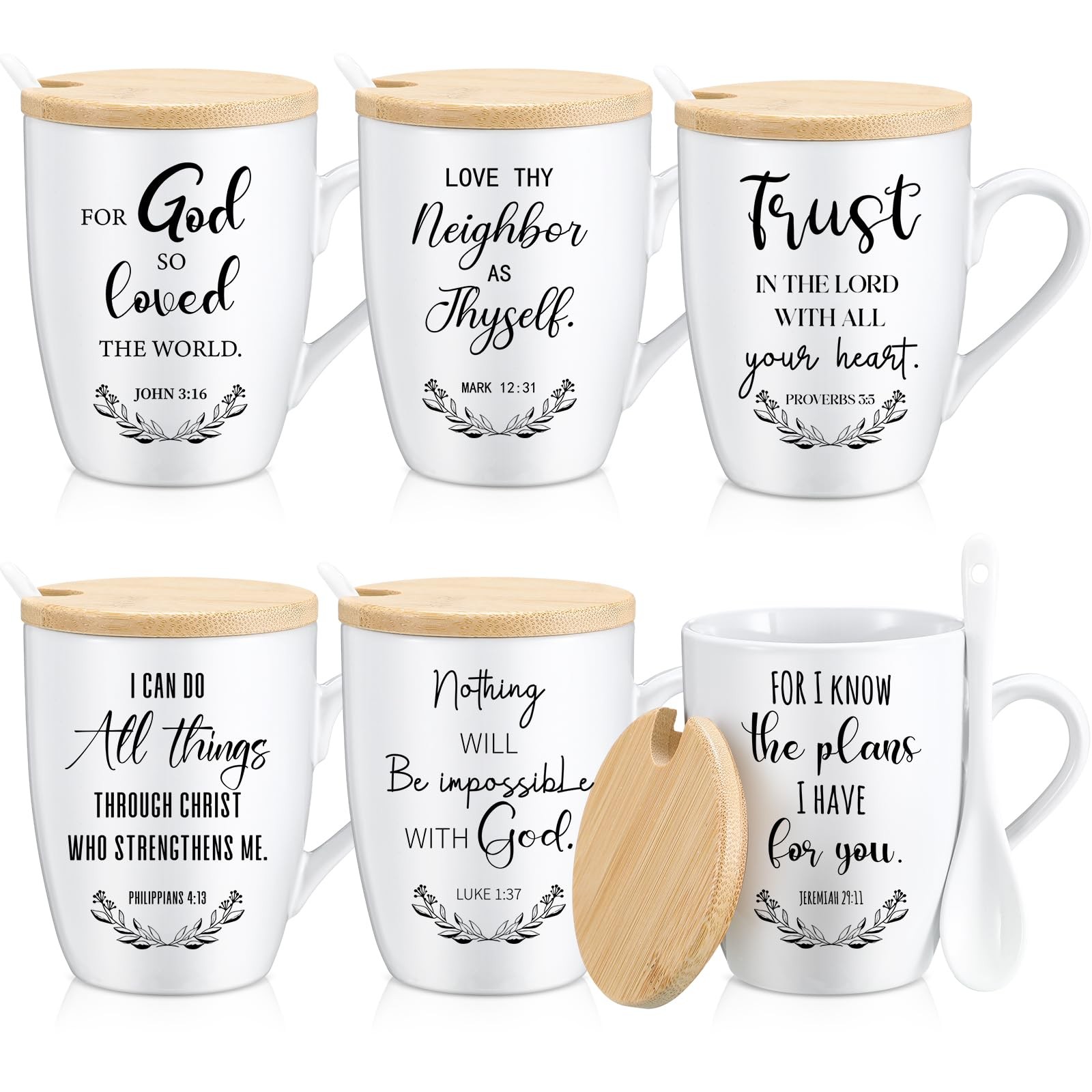 6 Set Christian Mugs Bulk 12oz Inspirational Bible Verse Ceramic Coffee Mug with