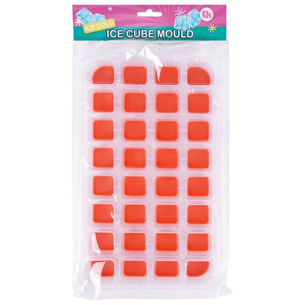 Ice cube tray for 32 ice cubes with silicone base, easily removable, large