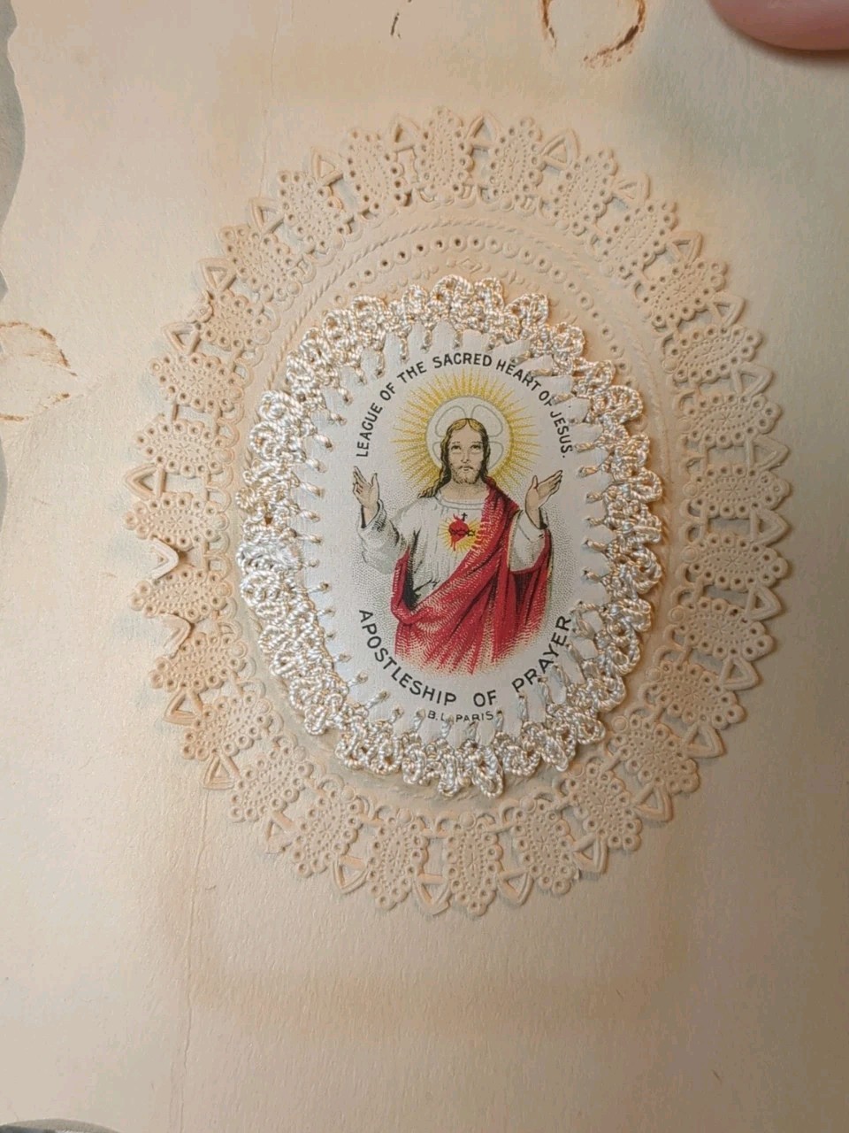 Antique French Lace Needlepoint Catholic Scapular On Card