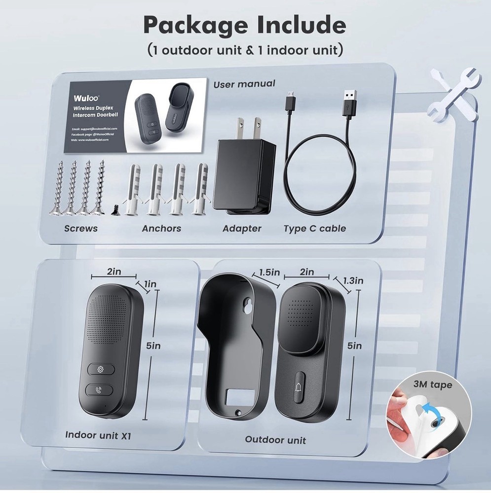 Hands Free Wireless Intercom Doorbell for Home Classroom Two-Way Communicator...