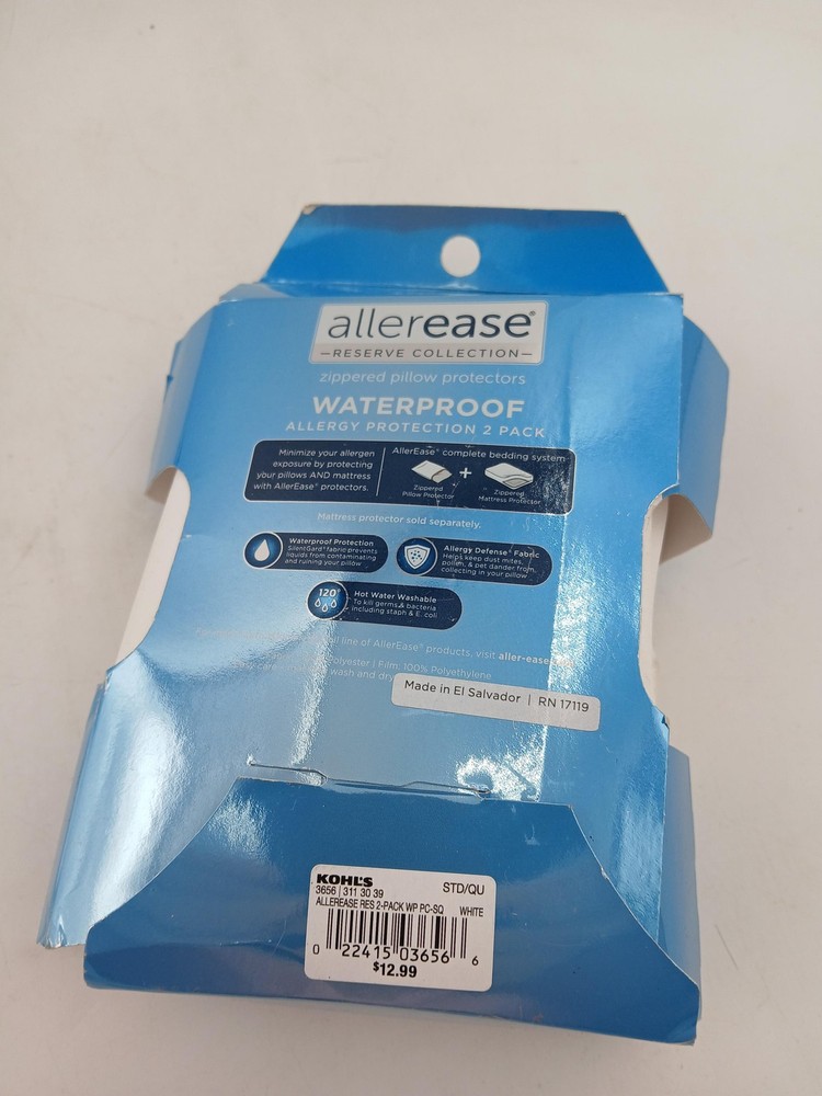 AllerEase Reserve Pillow Protectors Standard/Queen Waterproof White 2 Pack Set