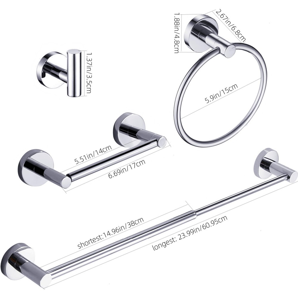 Chrome Bathroom Accessories, Polished Silver Bathroom Hardware Set Includes D...