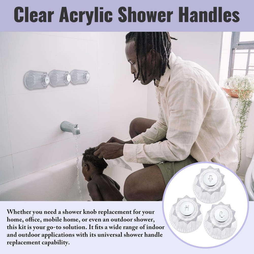 hansengroe Shower Knobs 3 Piece Replacement for Price Pfister Bathtub Clear