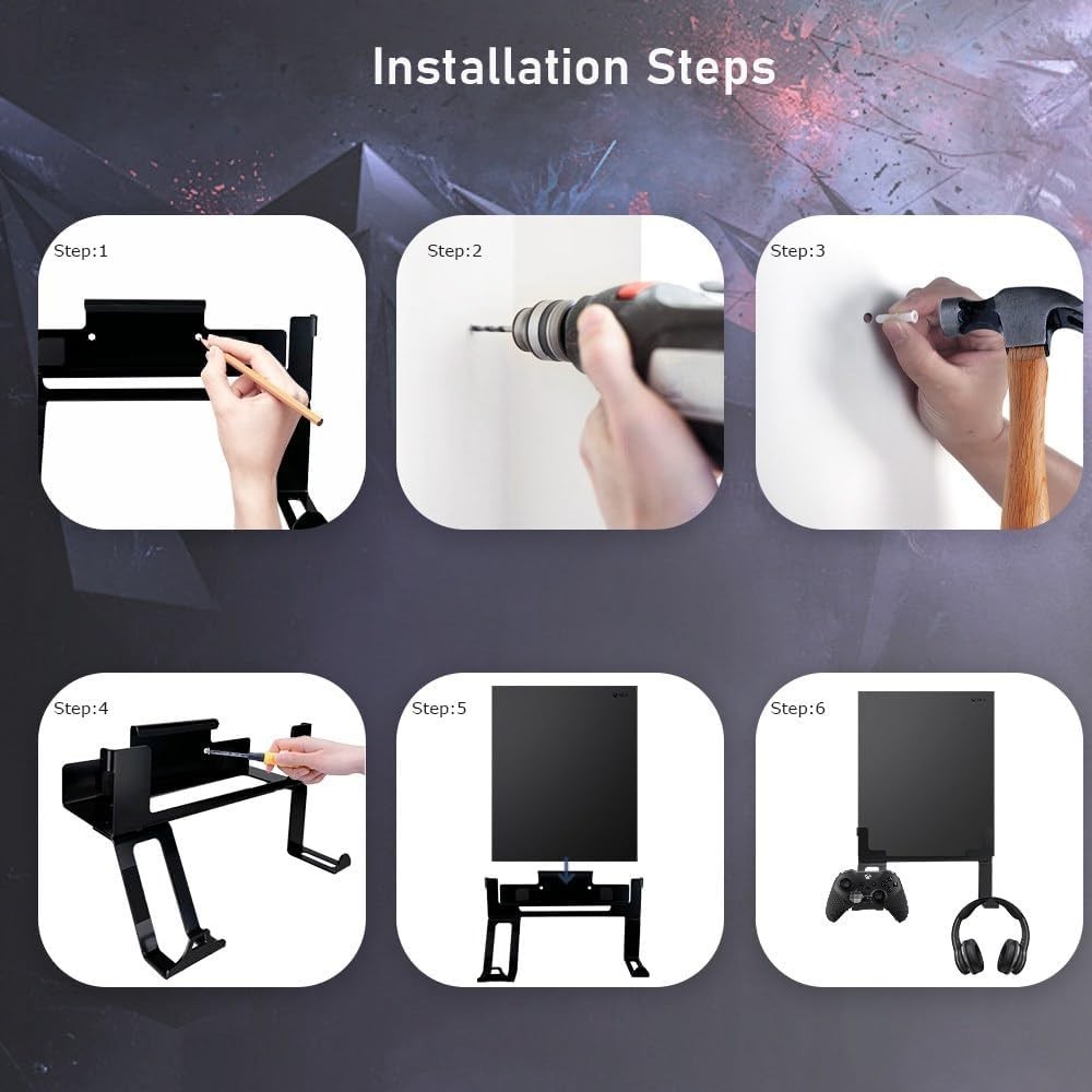 Secure Xbox One X Wall Mount Stand with Detachable Controller & Headphone Holder
