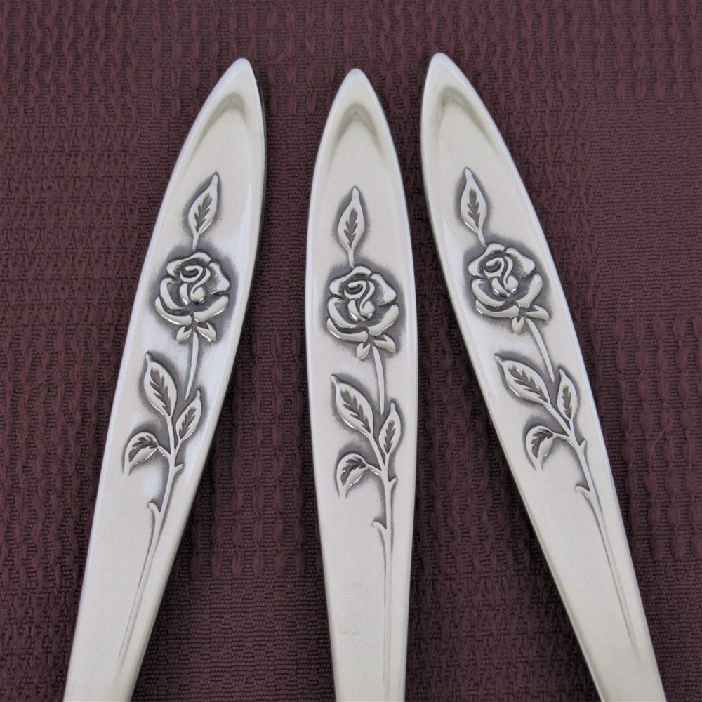 Oneida Community My Rose 3 solid serving spoons stainless steel flatware