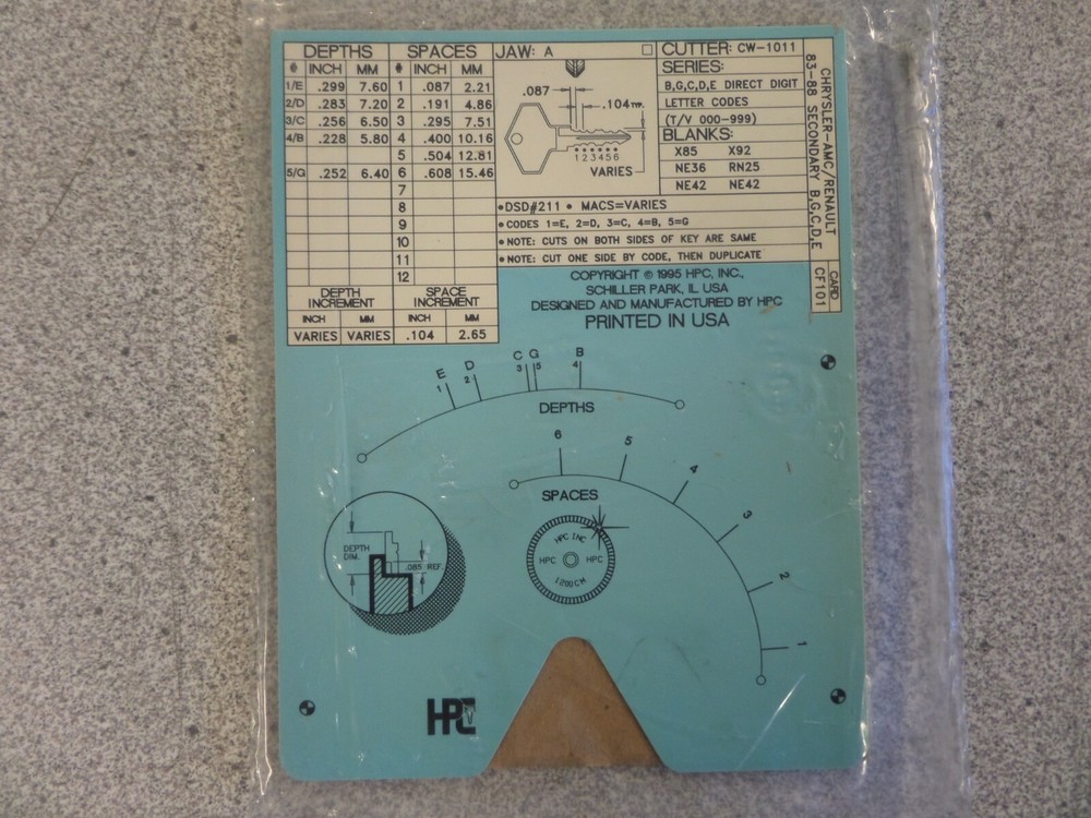 HPC CF101 AMC/CHRYSLER/RENAULT SECONDARY AUTO CODE MACHINE CODE CARD
