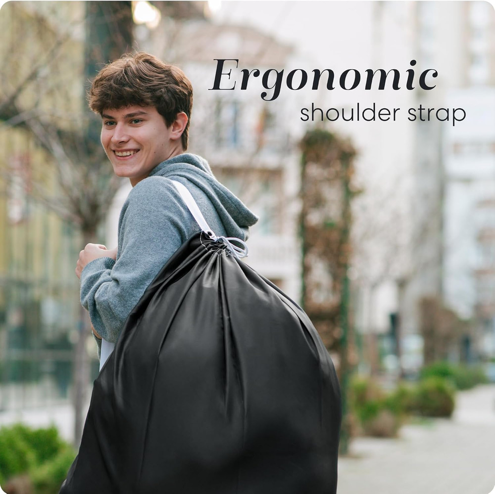 Shoulder Strap Laundry Bag Drawstring Lock Heavy Duty 30 X 40 Black