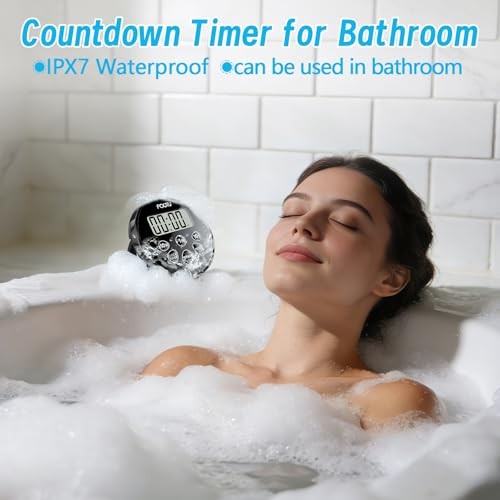 Digital Waterproof Shower Clock Timer, Bathroom Shower Countdown Dark Black