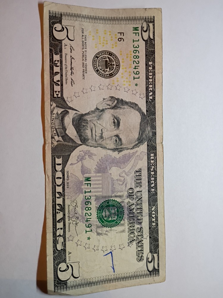 2013 $5 Star Note Mf13682491*