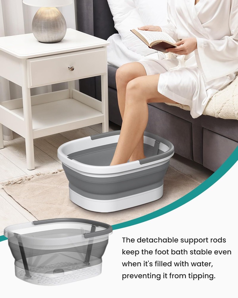 Collapsible Foot Bath Basin with Handle, Massage Points, Pumice Stone