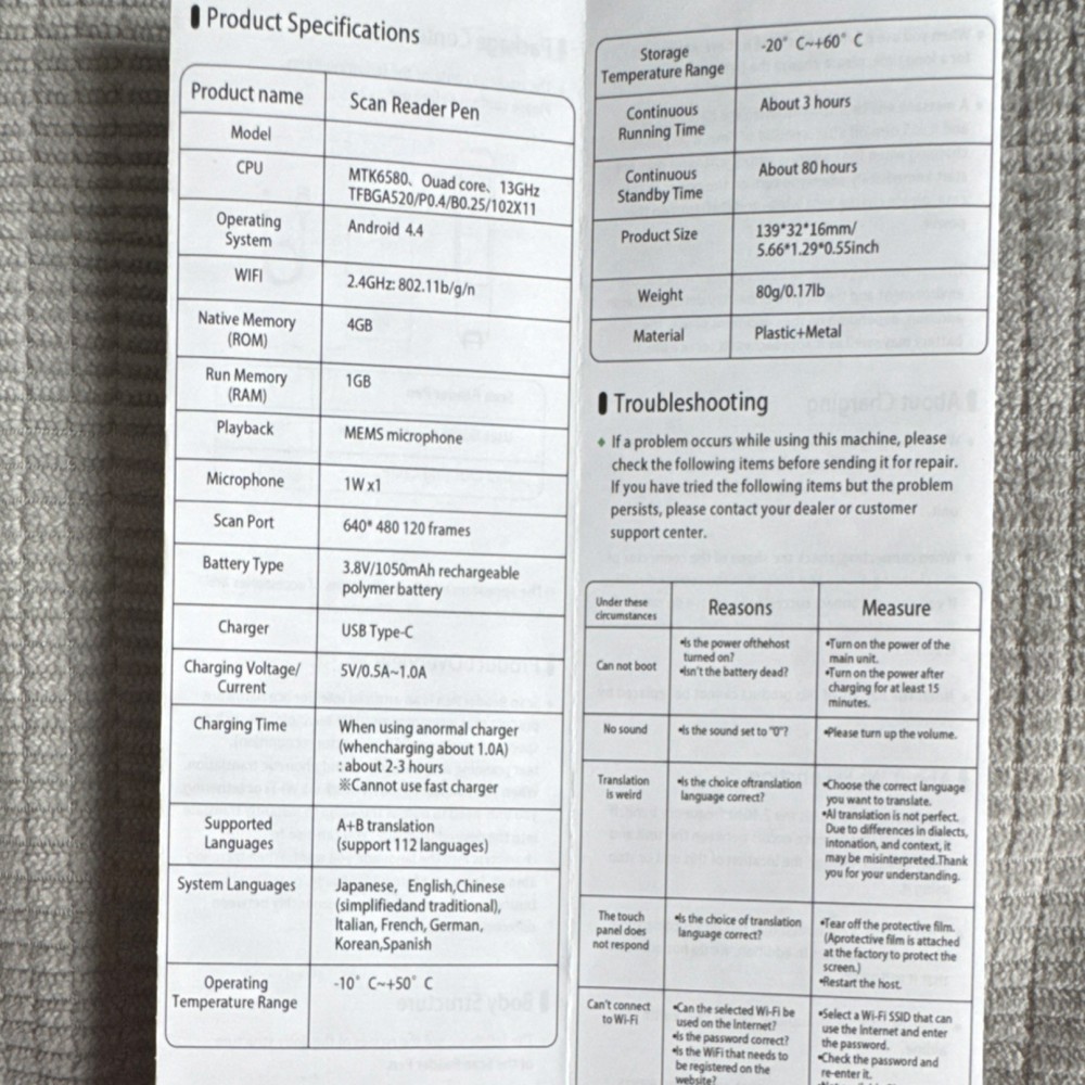 Translator Pen, Text to Speech Reader Pen, Scanning Device for Reading