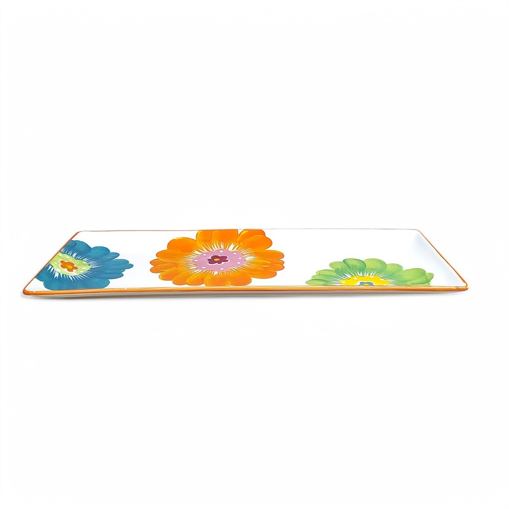 Fresh Decor Ceramic Big Bright Floral Serving Platter Rectangular Flowers 18x7