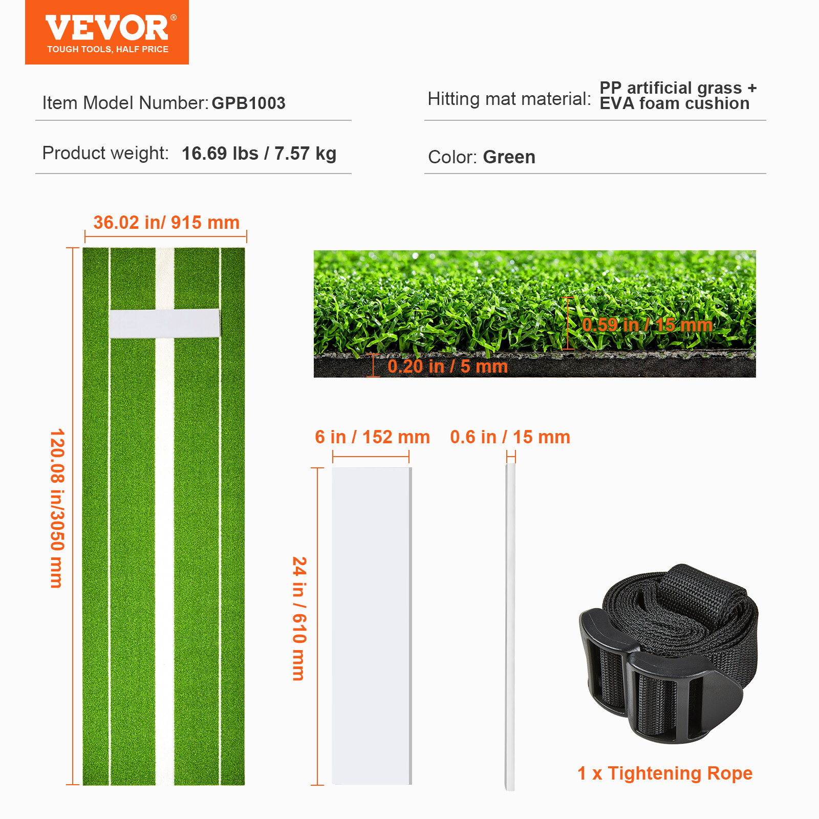 VEVOR 10'x3' Softball Pitching Rubber Mat Indoor Outdoor Mound Training Aid